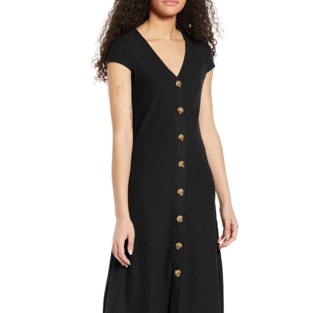 Nella Button Front Ribbed Midi Dress